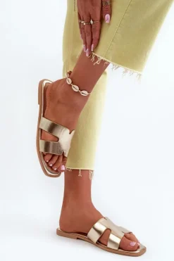 Damskie Boto Damskie Płaskie Klapki Z Wycięciami Złote Fiviama