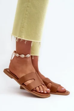 Boto Damskie Płaskie Klapki Z Wycięciami Brązowe Fiviama