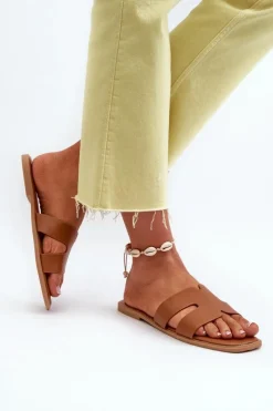 Boto Damskie Płaskie Klapki Z Wycięciami Brązowe Fiviama