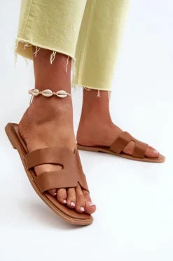 Boto Damskie Płaskie Klapki Z Wycięciami Brązowe Fiviama