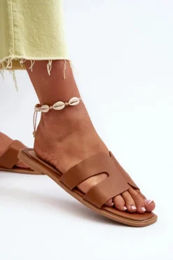 Boto Damskie Płaskie Klapki Z Wycięciami Brązowe Fiviama