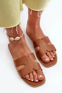 Boto Damskie Płaskie Klapki Z Wycięciami Brązowe Fiviama