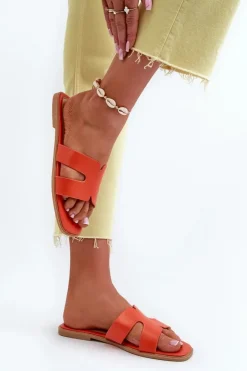 Damskie Boto Damskie Płaskie Klapki Z Wycięciami Pomarańczowe Fiviama