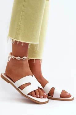 Boto Klapki Damskie Klasyczne*Damskie Płaskie Klapki Z Wycięciami Białe Fiviama