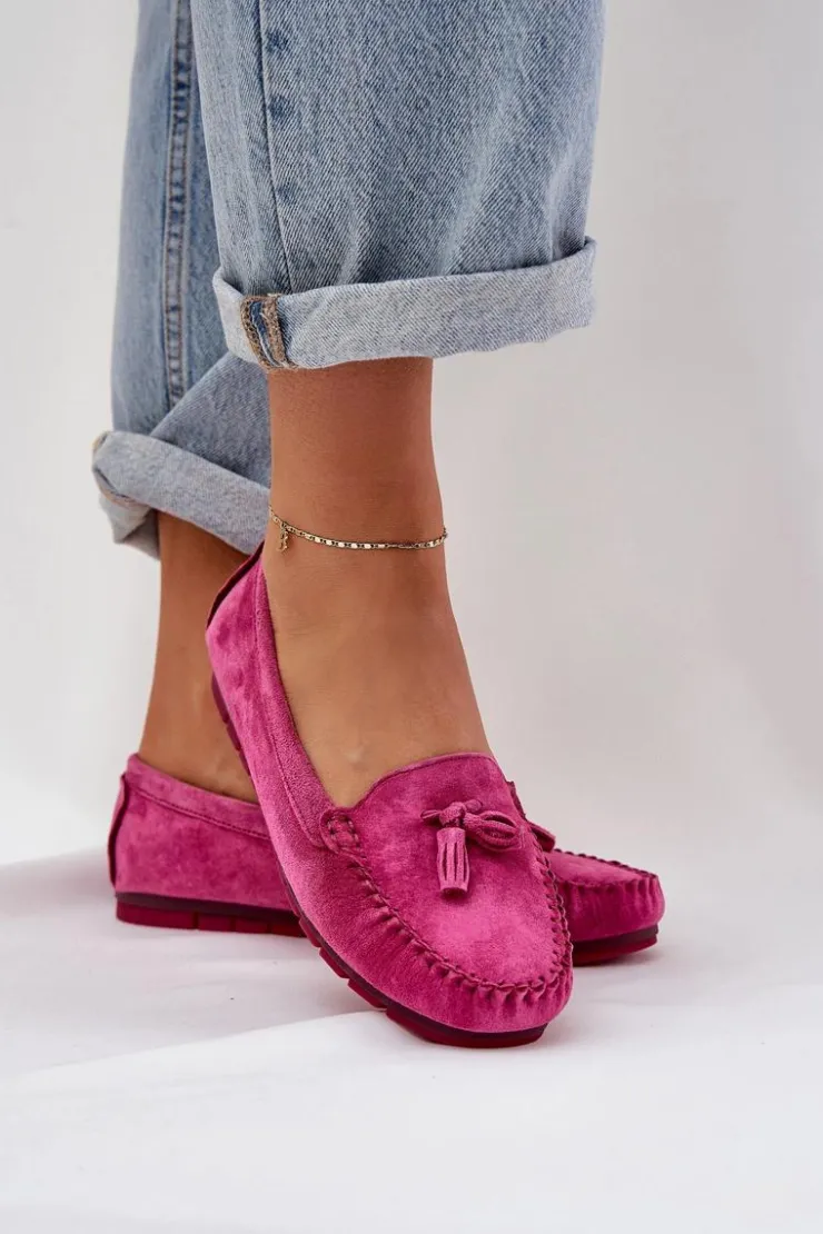 Damskie Damskie buty S.Barski Damskie Płaskie Klasyczne Zamszowe Mokasyny S.Barski LR51-548 Fuksja