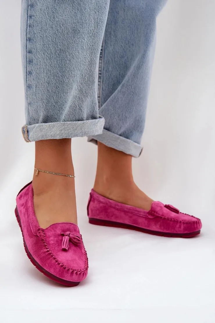 Damskie Damskie buty S.Barski Damskie Płaskie Klasyczne Zamszowe Mokasyny S.Barski LR51-548 Fuksja