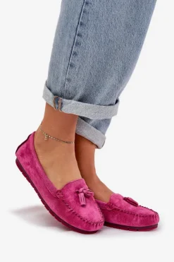 Damskie Damskie buty S.Barski Damskie Płaskie Klasyczne Zamszowe Mokasyny S.Barski LR51-548 Fuksja