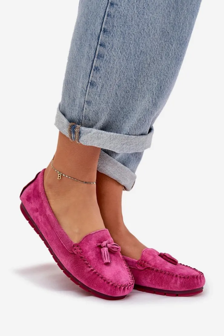 Damskie Damskie buty S.Barski Damskie Płaskie Klasyczne Zamszowe Mokasyny S.Barski LR51-548 Fuksja