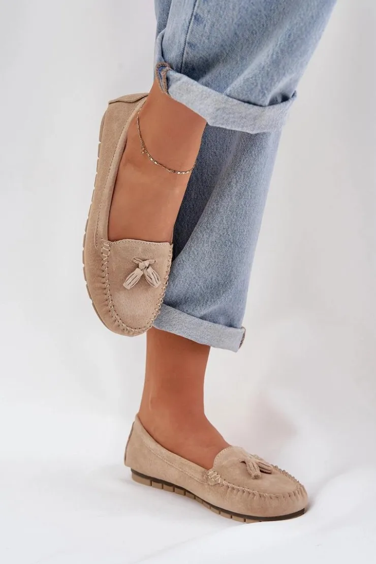 Damskie buty S.Barski Loafersy Damskie|Mokasyny Damskie Zamszowe*Damskie Płaskie Klasyczne Zamszowe Mokasyny S.Barski LR51-548 Beżowe