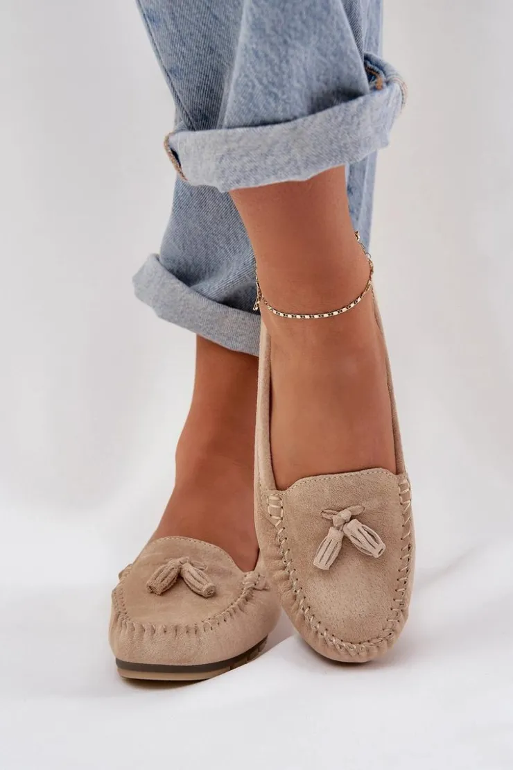 Damskie buty S.Barski Loafersy Damskie|Mokasyny Damskie Zamszowe*Damskie Płaskie Klasyczne Zamszowe Mokasyny S.Barski LR51-548 Beżowe