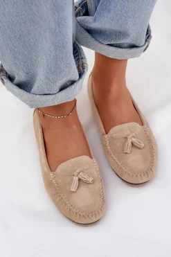 Damskie buty S.Barski Loafersy Damskie|Mokasyny Damskie Zamszowe*Damskie Płaskie Klasyczne Zamszowe Mokasyny S.Barski LR51-548 Beżowe