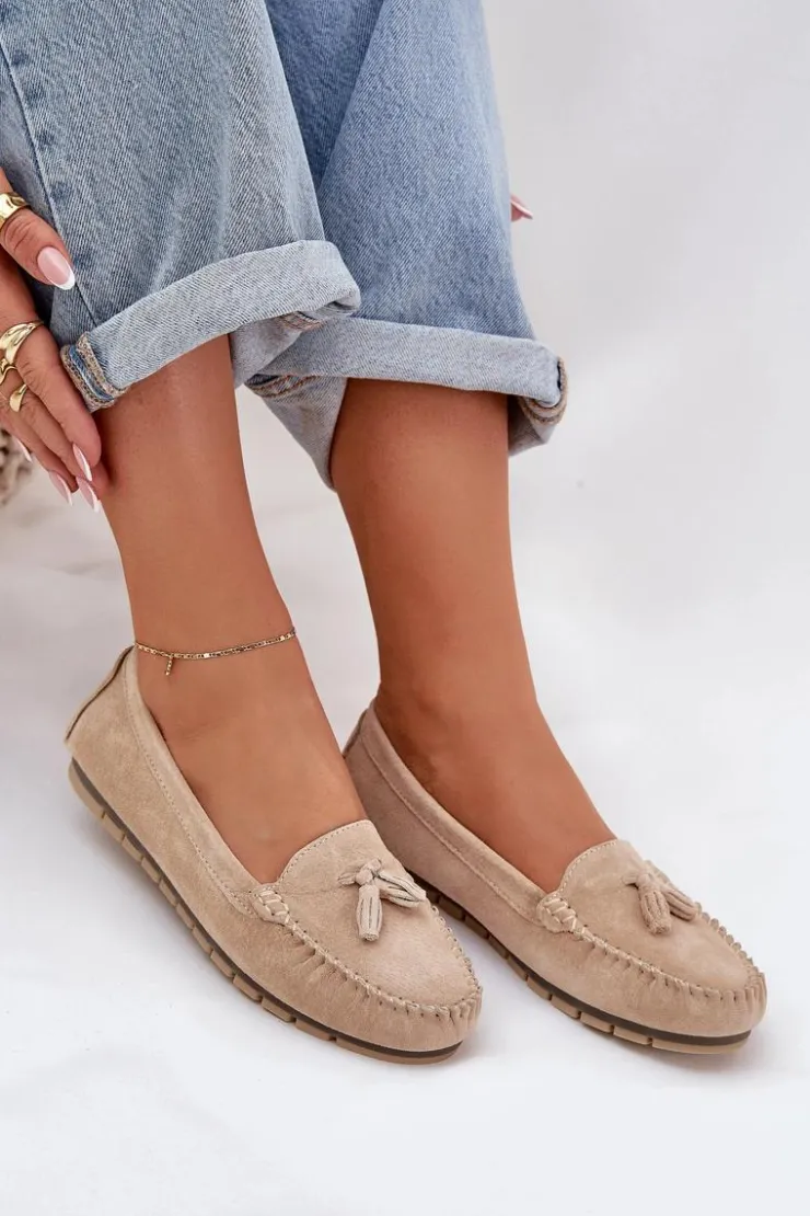 Damskie buty S.Barski Loafersy Damskie|Mokasyny Damskie Zamszowe*Damskie Płaskie Klasyczne Zamszowe Mokasyny S.Barski LR51-548 Beżowe