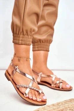 Damskie Boto Damskie Płaskie Sandałki Rzemyk Różowe Złoto Laurence