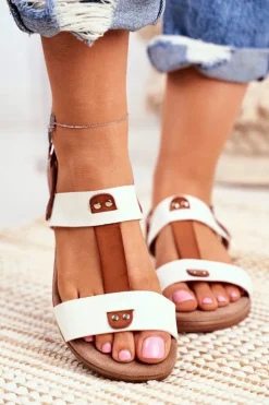 Damskie Evento Damskie Płaskie Sandały Białe Renna