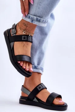 Hot Big Star Shoes Damskie Płaskie Sandały Big Star LL274938 Czarne Czarny