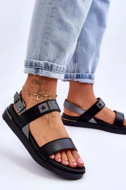 Hot Big Star Shoes Damskie Płaskie Sandały Big Star LL274938 Czarne Czarny