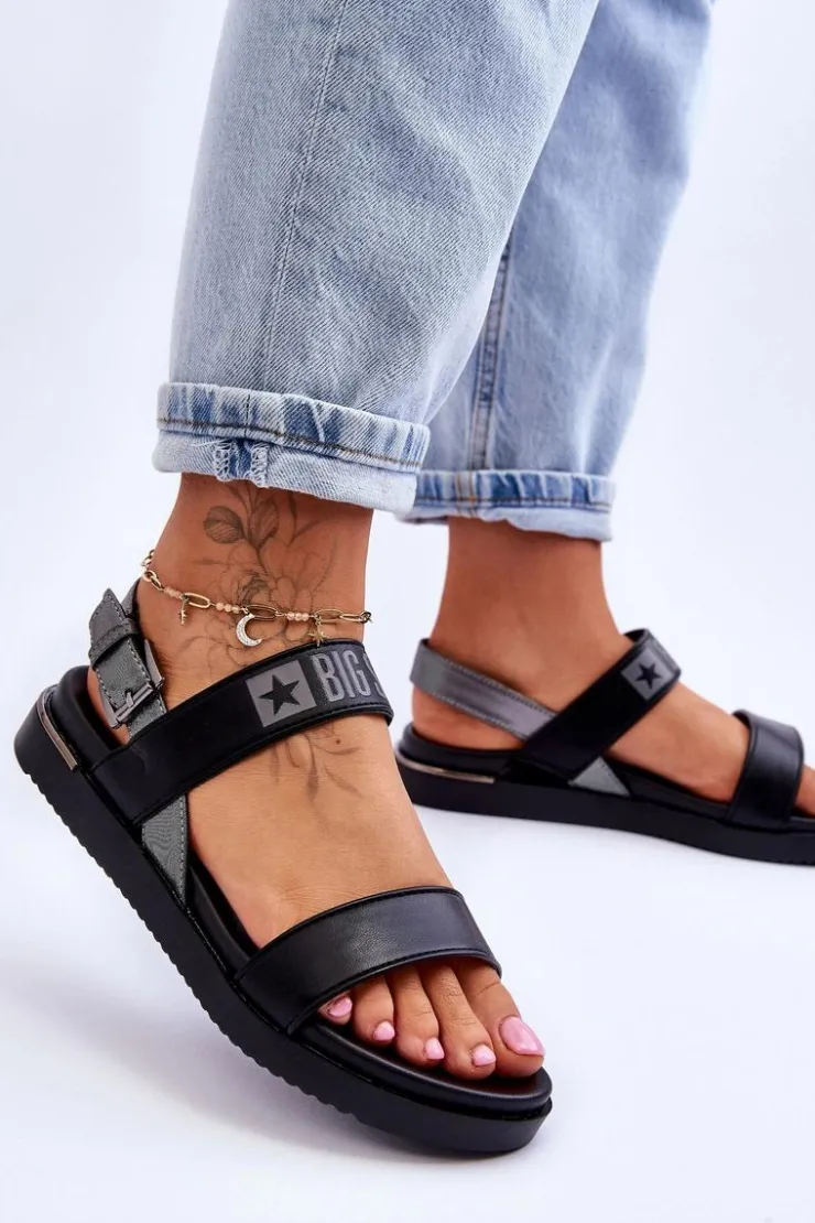 Hot Big Star Shoes Damskie Płaskie Sandały Big Star LL274938 Czarne Czarny