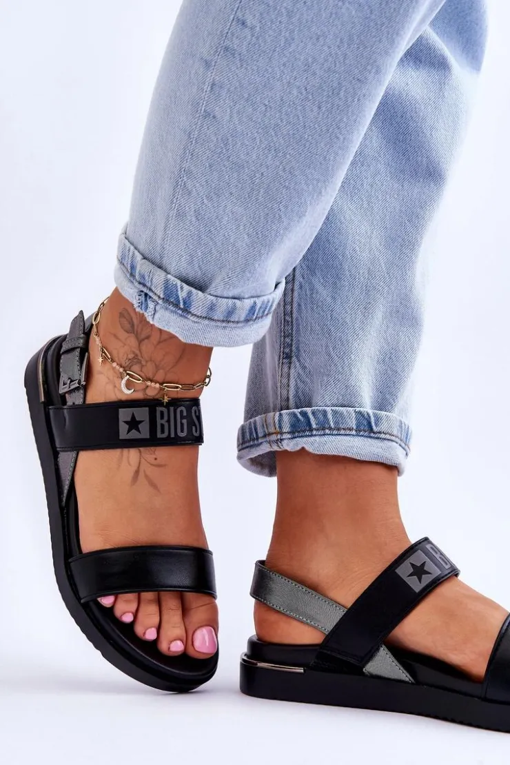 Hot Big Star Shoes Damskie Płaskie Sandały Big Star LL274938 Czarne Czarny