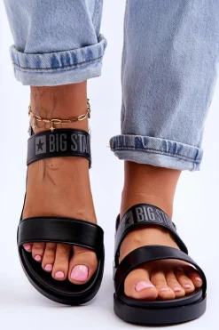 Hot Big Star Shoes Damskie Płaskie Sandały Big Star LL274938 Czarne Czarny