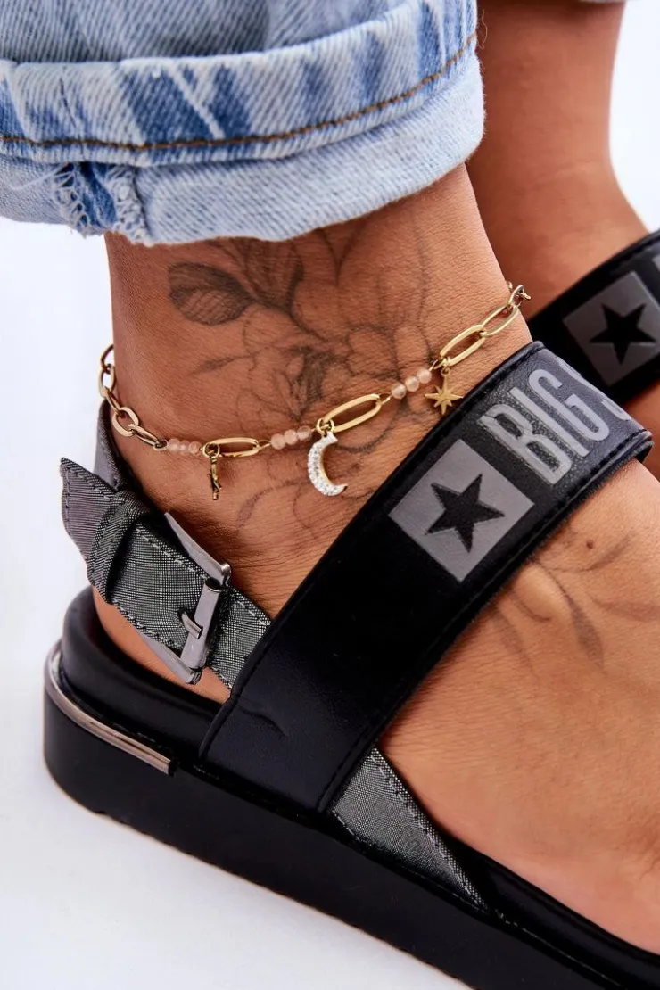 Hot Big Star Shoes Damskie Płaskie Sandały Big Star LL274938 Czarne Czarny