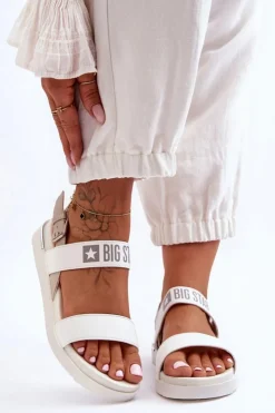 Damskie Big Star Shoes Damskie Płaskie Sandały Big Star LL274939 Białe