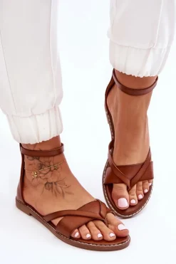 Best Boto Damskie Płaskie Sandały Japonki Na Zamek Brązowe Rise Up!