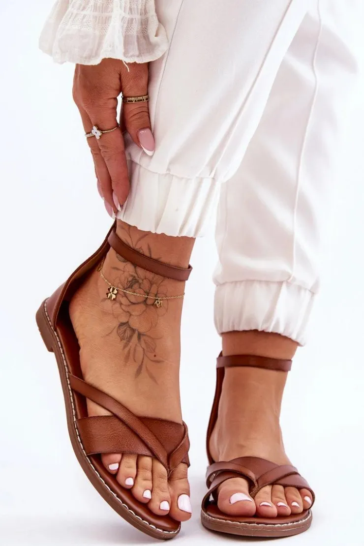 Best Boto Damskie Płaskie Sandały Japonki Na Zamek Brązowe Rise Up!