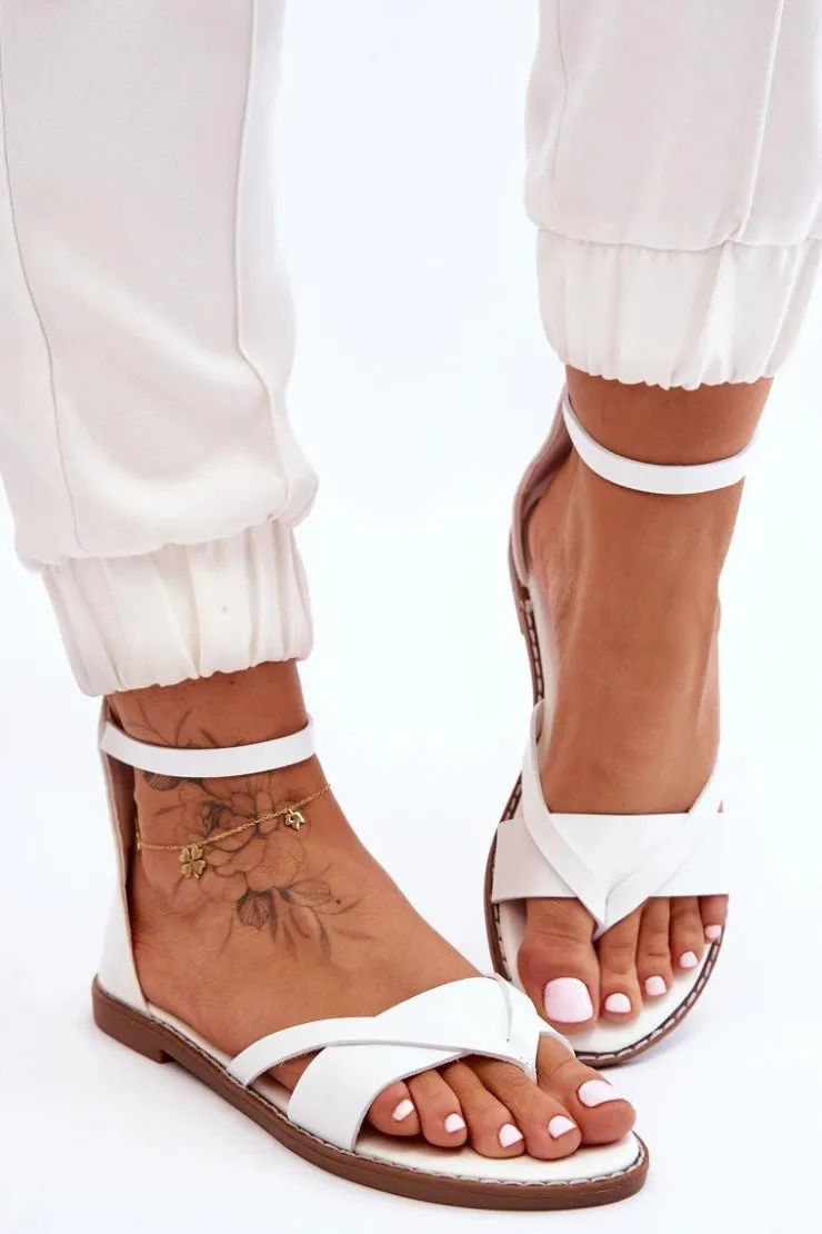 Boto Damskie Płaskie Sandały Japonki Na Zamek Białe Rise Up!