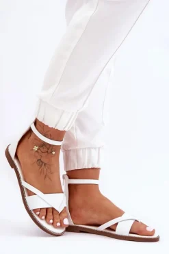 Boto Damskie Płaskie Sandały Japonki Na Zamek Białe Rise Up!