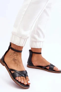 Online Boto Damskie Płaskie Sandały Japonki Na Zamek Czarne Rise Up!