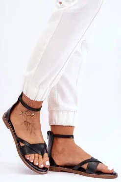 Online Boto Damskie Płaskie Sandały Japonki Na Zamek Czarne Rise Up!