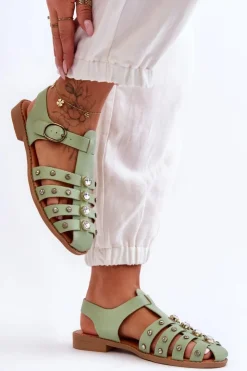 Boto Sandały Płaskie*Damskie Płaskie Sandały Z Cyrkoniami Zielone Ascot