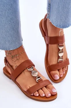 Online Boto Damskie Płaskie Sandały Z Ozdobnym Paskiem Brązowe Berry