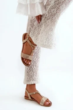 Damskie Damskie buty S.Barski Damskie Płaskie Sandały Z Paskami S.Barski KV27-010 Złote