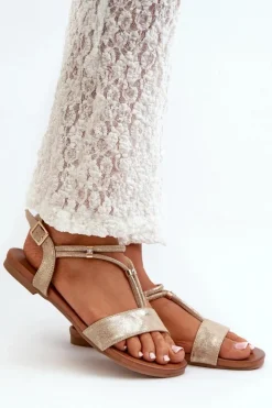 Damskie Damskie buty S.Barski Damskie Płaskie Sandały Z Paskami S.Barski KV27-010 Złote