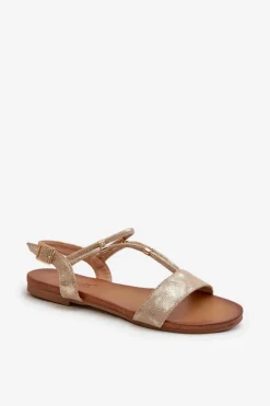 Damskie Damskie buty S.Barski Damskie Płaskie Sandały Z Paskami S.Barski KV27-010 Złote