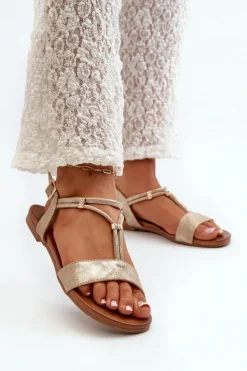 Damskie Damskie buty S.Barski Damskie Płaskie Sandały Z Paskami S.Barski KV27-010 Złote