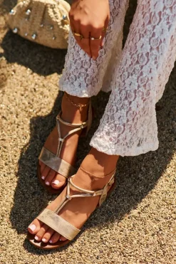 Damskie Damskie buty S.Barski Damskie Płaskie Sandały Z Paskami S.Barski KV27-010 Złote