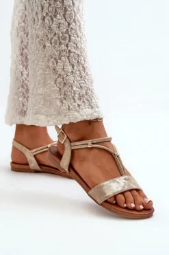 Damskie Damskie buty S.Barski Damskie Płaskie Sandały Z Paskami S.Barski KV27-010 Złote