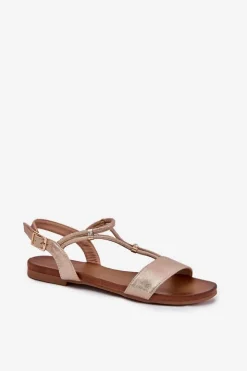 Damskie buty S.Barski Sandały Płaskie*Damskie Płaskie Sandały Z Paskami S.Barski KV51-120 Różowe Złoto Złoty