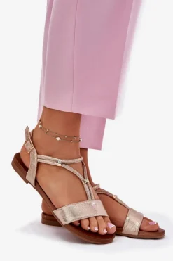 Damskie buty S.Barski Sandały Płaskie*Damskie Płaskie Sandały Z Paskami S.Barski KV51-120 Różowe Złoto Złoty