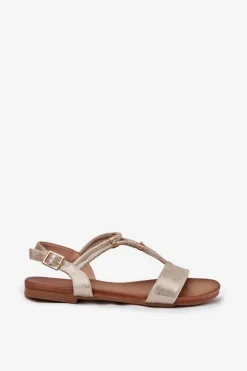 Discount Damskie buty S.Barski Damskie Płaskie Sandały Z Paskami S.Barski KV51-120 Złote Złoty