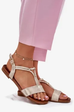 Discount Damskie buty S.Barski Damskie Płaskie Sandały Z Paskami S.Barski KV51-120 Złote Złoty