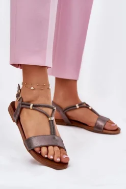 Damskie Damskie buty S.Barski Damskie Płaskie Sandały Z Paskami S.Barski KV51-120 Grafitowe