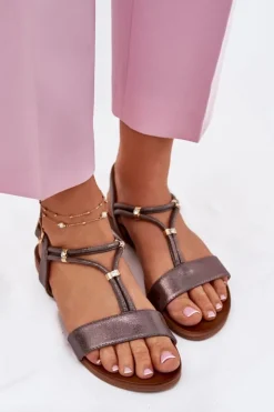 Damskie Damskie buty S.Barski Damskie Płaskie Sandały Z Paskami S.Barski KV51-120 Grafitowe