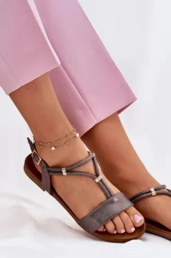 Damskie Damskie buty S.Barski Damskie Płaskie Sandały Z Paskami S.Barski KV51-120 Grafitowe