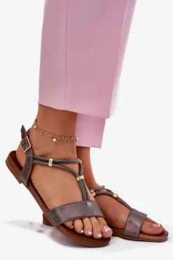 Damskie Damskie buty S.Barski Damskie Płaskie Sandały Z Paskami S.Barski KV51-120 Grafitowe