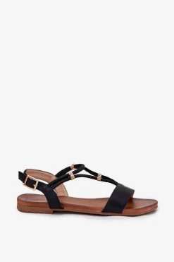 Damskie buty S.Barski Sandały Płaskie*Damskie Płaskie Sandały Z Paskami S.Barski KV51-120 Czarne Czarny