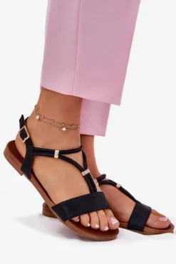 Damskie buty S.Barski Sandały Płaskie*Damskie Płaskie Sandały Z Paskami S.Barski KV51-120 Czarne Czarny