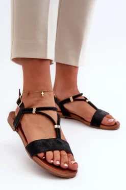 Damskie buty S.Barski Sandały Płaskie*Damskie Płaskie Sandały Z Paskami S.Barski KV27-010 Czarne